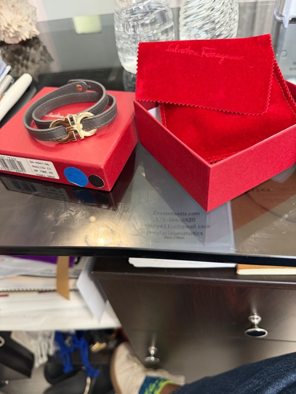 Salvatore Ferragamo Brown Leather Double Wrap Bracelet with Gold Gancini Accent